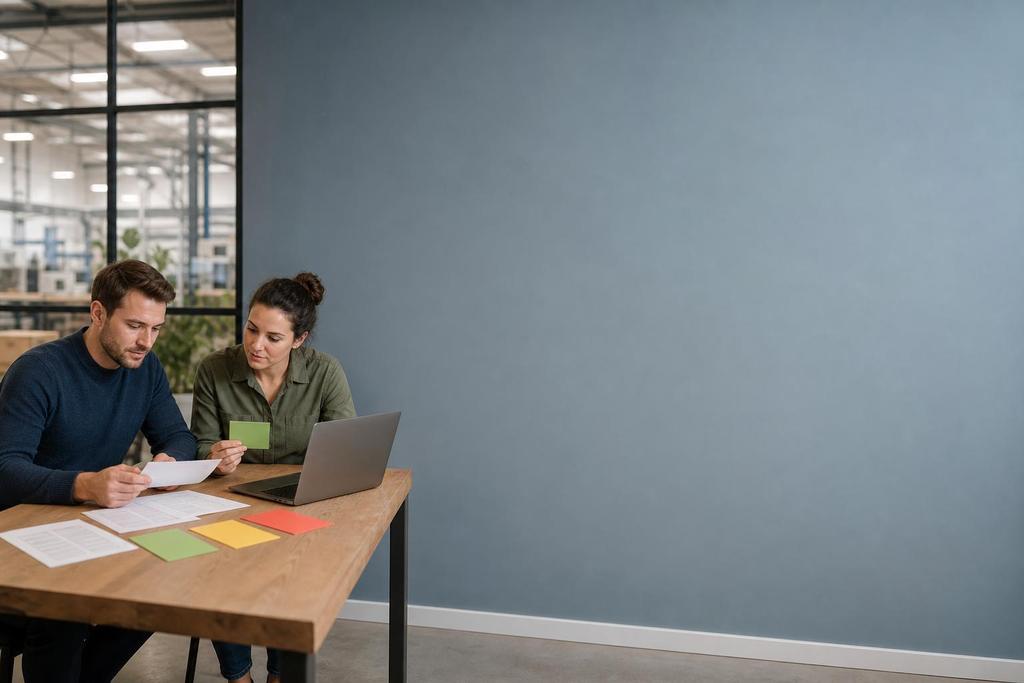 Illustratieve ICT-specialist en medewerker die handmatige gegevensoverdracht vergelijken met een gekoppelde administratieve route