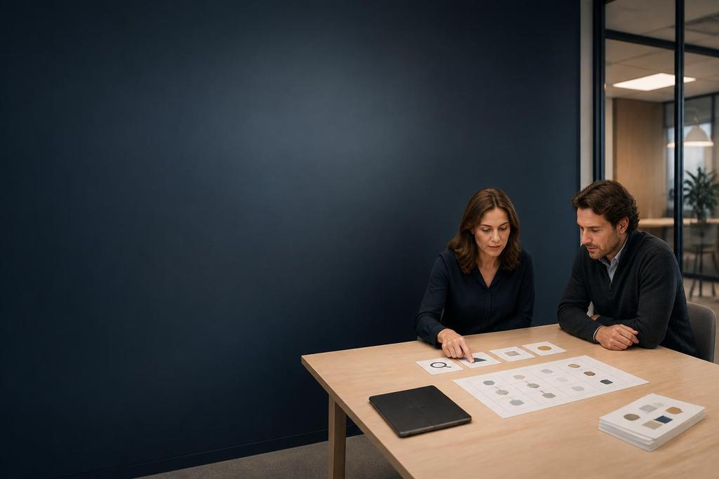 Illustratieve AI-specialist en proceseigenaar die ondersteuning bij besluitvorming vergelijken op bewijs, onzekerheid en menselijke controle