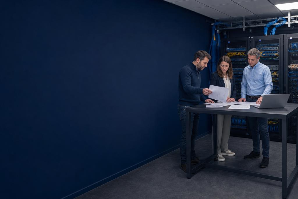 Illustratieve cloudengineer, applicatie-eigenaar en service-eigenaar die API’s, certificaten, wachtrijen, berichtverwerking, controlesommen en overdracht testen