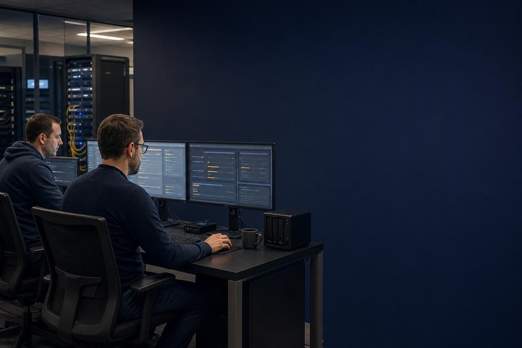 Twee ICT-specialisten volgen een SharePoint-migratie van bronbestanden naar SharePoint Online