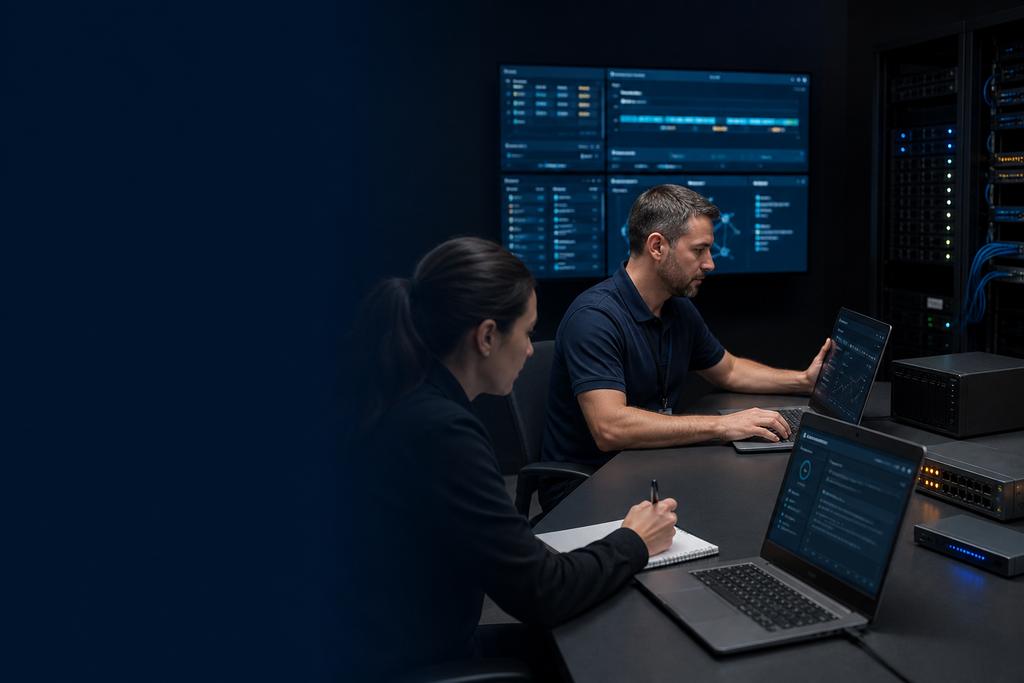 Illustratieve securityspecialisten die onderzoeken waarom Access-gegevensuitwisseling onveilig is