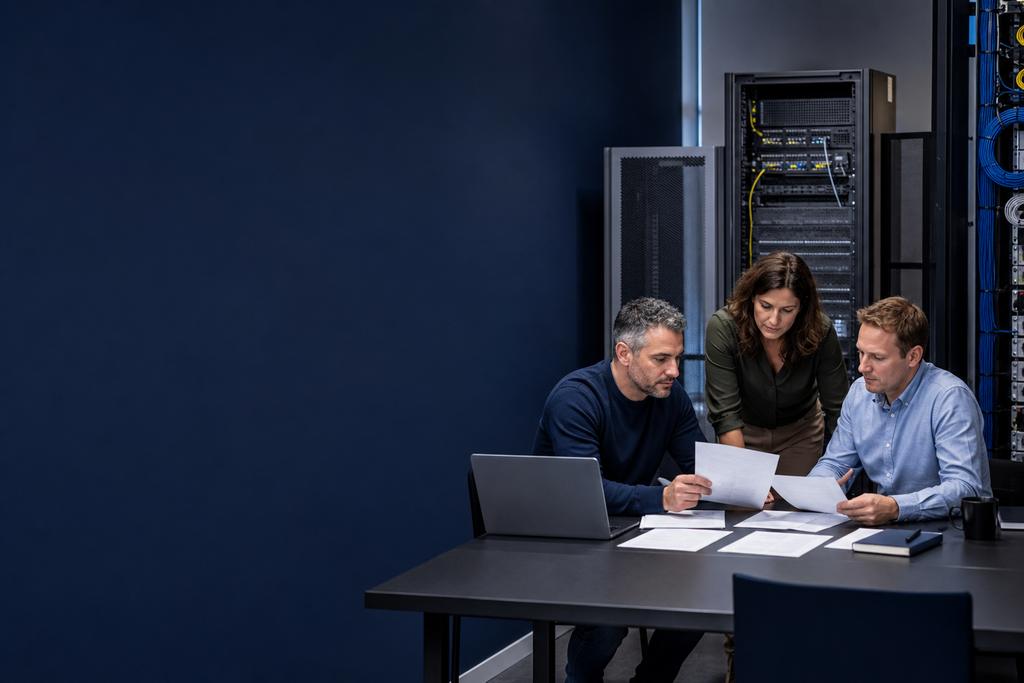 Illustratieve cloudengineer, applicatie-eigenaar en service-eigenaar die back-up, geïsoleerd herstel, bedrijfstaak, uitwijk en terugkeer testen