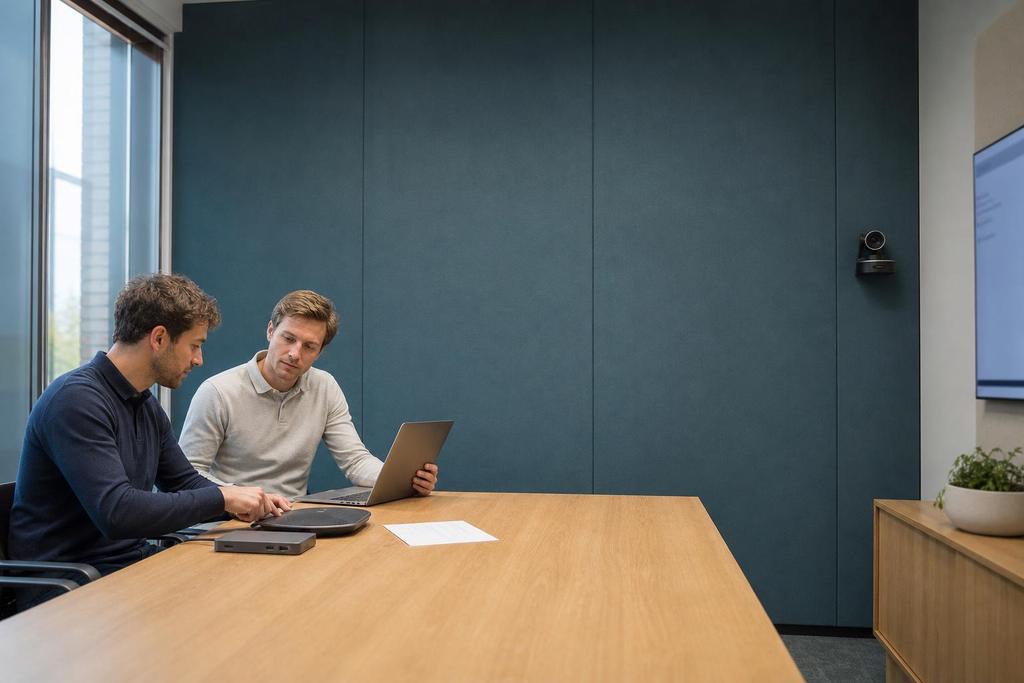 Illustratieve externe IT-specialist en interne IT-verantwoordelijke die incidentinformatie, bevoegdheid en technische overdracht afstemmen