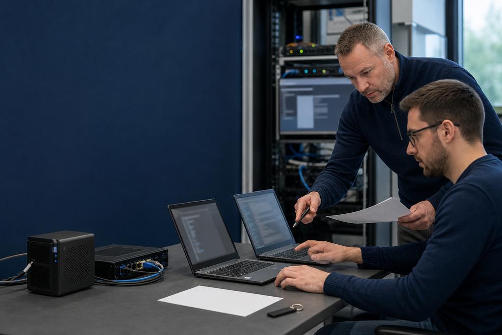 Illustratieve Microsoft 365-trainer en beheerder die tenantbeheer, Graph- of PowerShellautomation, least privilege en rollback oefenen