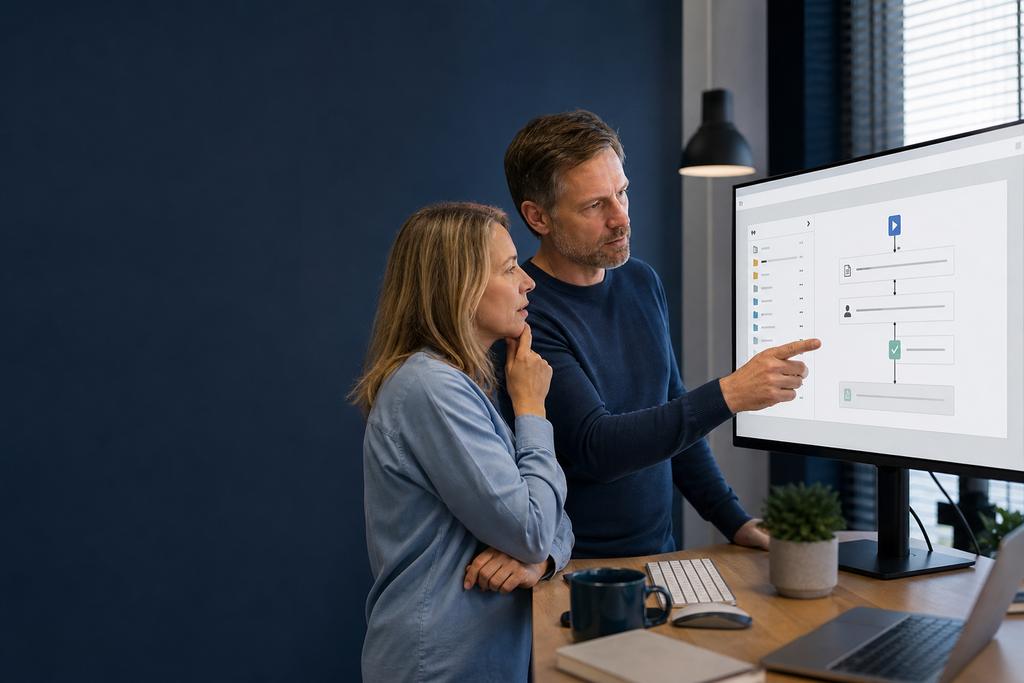 ICT-specialist en proceseigenaar testen documenten en werkstromen tijdens een SharePoint-migratie