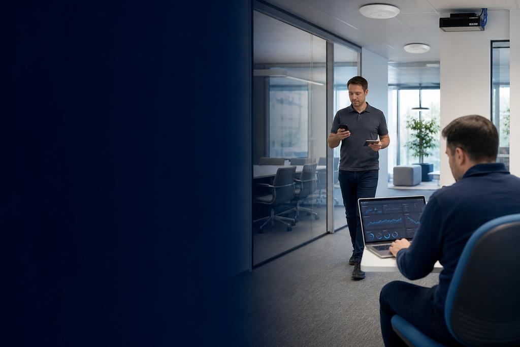 Illustratieve ICT-specialisten die veilige WiFi-aanmelding en toegang tot een zakelijke cloudtoepassing verbeteren
