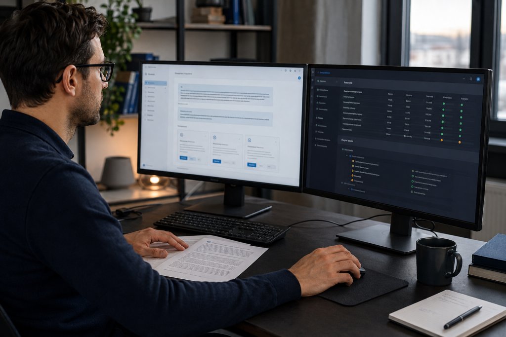 Developer compares a document assistant answer with source material and an evaluation overview.