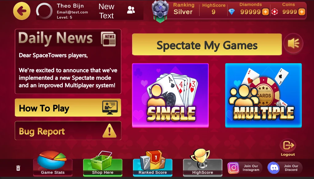 SpaceTowers menu